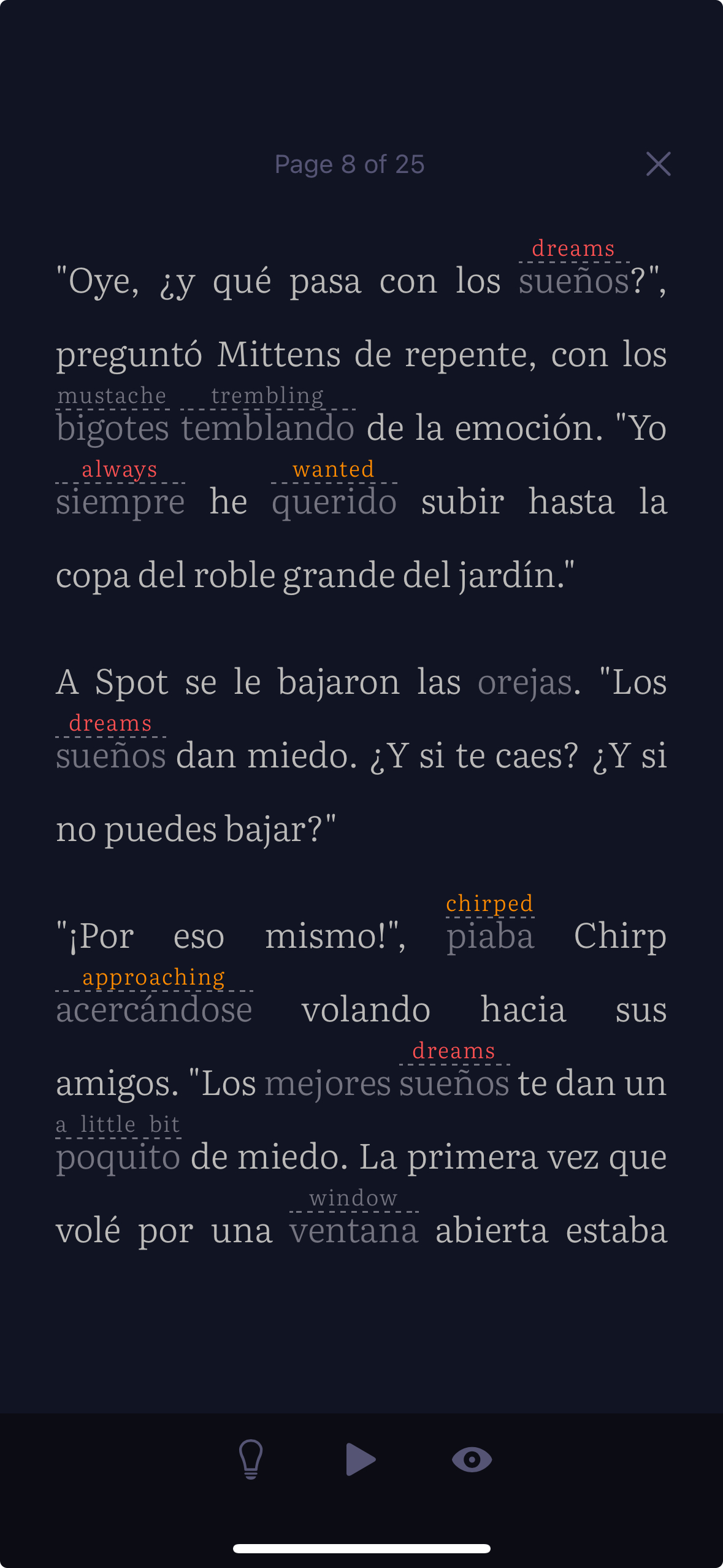 Reading with saved translations